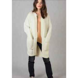 Jacobson's Women's Textured Open Front Cardigan Size M Ivory Vintage Knee Length